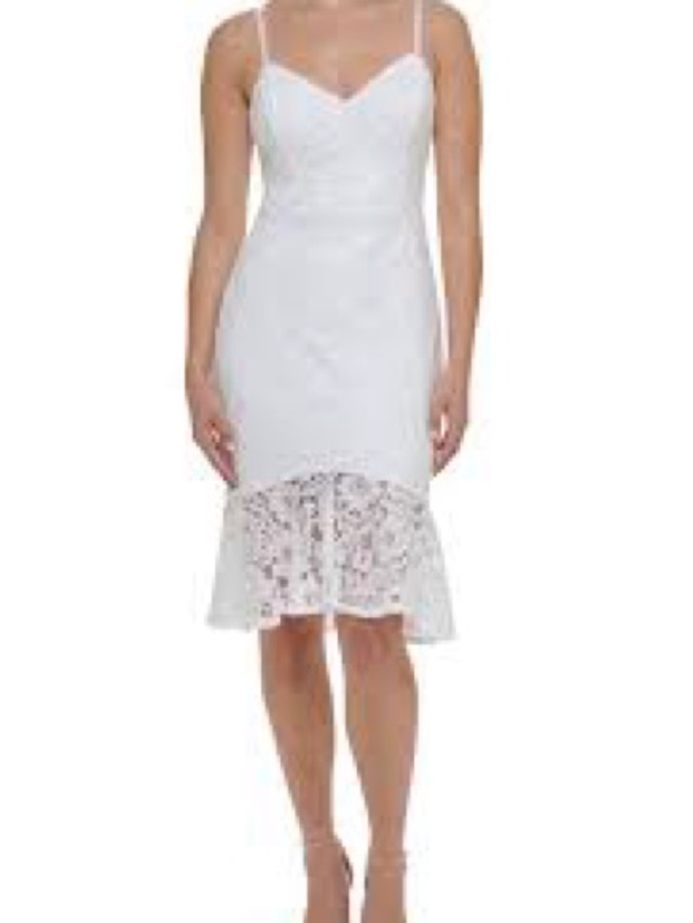 Guess White Lace-Hem Midi Spaghetti Strap Dress